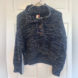 Pilcro Navy and White Cowl Neck Sweater